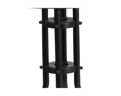 BLNK Round Metal Tempered Glass Table with Rattan Edging - Black