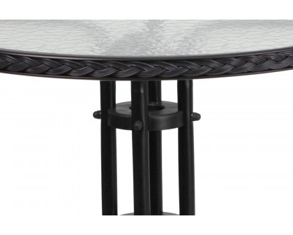 BLNK Lila Round Table with Rattan Edging and 2 Rattan Stack Chairs - Black