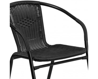 BLNK Lila Round Table with Rattan Edging and 2 Rattan Stack Chairs - Black