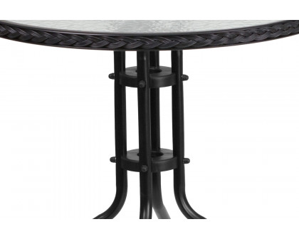 BLNK Lila Round Table with Rattan Edging and 4 Rattan Stack Chairs - Black