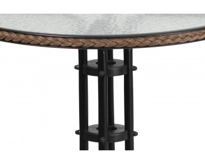 BLNK Lila Round Table with Rattan Edging and 2 Rattan Stack Chairs - Dark Brown