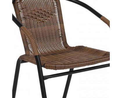 BLNK Lila Round Table with Rattan Edging and 2 Rattan Stack Chairs - Dark Brown