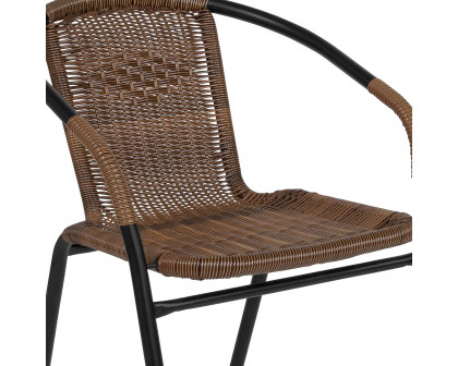 BLNK Lila Round Table with Rattan Edging and 4 Rattan Stack Chairs - Dark Brown