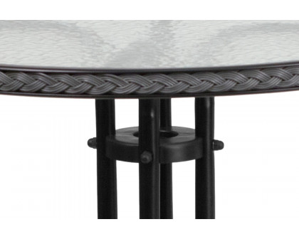 BLNK Lila Round Table with Rattan Edging and 2 Rattan Stack Chairs - Gray