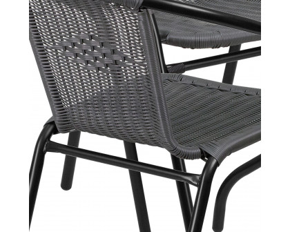 BLNK Lila Round Table with Rattan Edging and 4 Rattan Stack Chairs - Gray