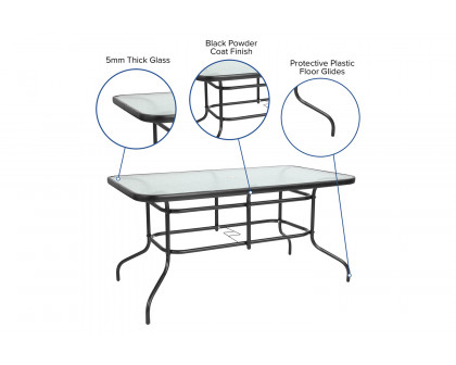 BLNK - Lila Patio Dining Set with Tempered Glass Patio Table with Umbrella Hole and 4 Metal Aluminum Slat Stack Chairs 5 Piece