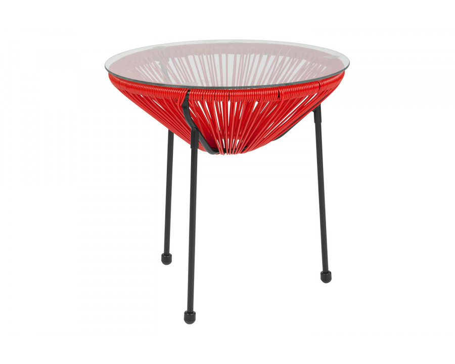 BLNK Valencia Oval Comfort Series Take Ten Rattan Table with Glass Top - Red