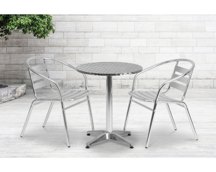 BLNK Lila Round Aluminum Indoor-Outdoor Table Set with 2 Slat Back Chairs