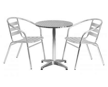 BLNK Lila Round Aluminum Indoor-Outdoor Table Set with 2 Slat Back Chairs - 23.5"D