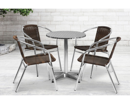 BLNK Lila Round Aluminum Indoor-Outdoor Table Set with 4 Rattan Chairs