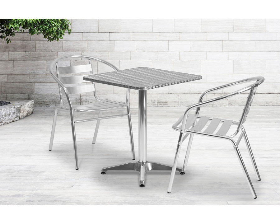 BLNK Lila Square Aluminum Indoor-Outdoor Table Set with 2 Slat Back Chairs