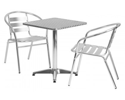 BLNK Lila Square Aluminum Indoor-Outdoor Table Set with 2 Slat Back Chairs