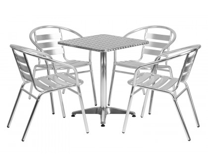 BLNK Lila Square Aluminum Indoor-Outdoor Table Set with 4 Slat Back Chairs