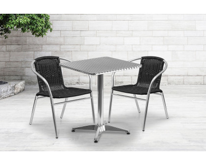 BLNK Lila Square Aluminum Indoor-Outdoor Table Set with 2 Rattan Chairs