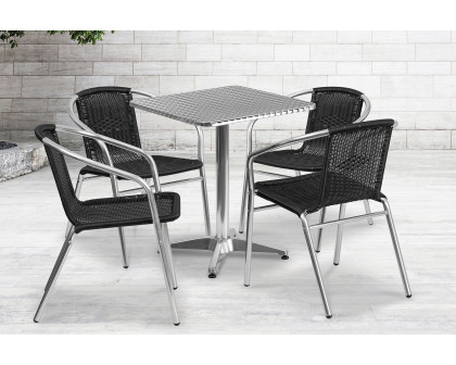 BLNK Lila Square Aluminum Indoor-Outdoor Table Set with 4 Rattan Chairs