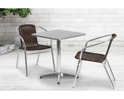 BLNK Lila Square Aluminum Indoor-Outdoor Table Set with 2 Rattan Chairs