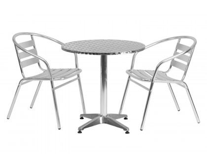 BLNK Lila Round Aluminum Indoor-Outdoor Table Set with 2 Slat Back Chairs - 27.5"D