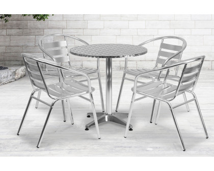 BLNK Lila Round Aluminum Indoor-Outdoor Table Set with 4 Slat Back Chairs