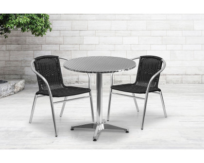 BLNK Lila Round Aluminum Indoor-Outdoor Table Set with 2 Rattan Chairs