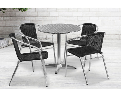 BLNK Lila Round Aluminum Indoor-Outdoor Table Set with 4 Rattan Chairs