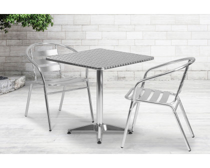 BLNK Lila Square Aluminum Indoor-Outdoor Table Set with 2 Slat Back Chairs