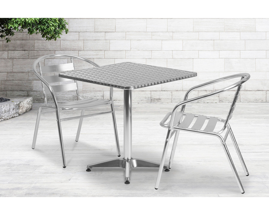 BLNK Lila Square Aluminum Indoor-Outdoor Table Set with 2 Slat Back Chairs - 27.5"W