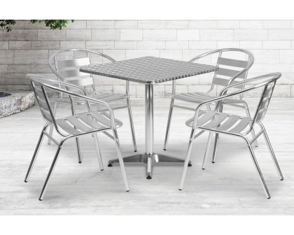 BLNK Lila Square Aluminum Indoor-Outdoor Table Set with 4 Slat Back Chairs