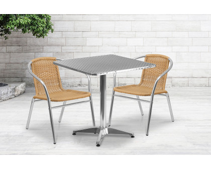 BLNK Lila Square Aluminum Indoor-Outdoor Table Set with 2 Rattan Chairs