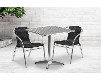 BLNK Lila Square Aluminum Indoor-Outdoor Table Set with 2 Rattan Chairs