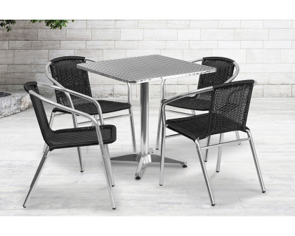 BLNK Lila Square Aluminum Indoor-Outdoor Table Set with 4 Rattan Chairs