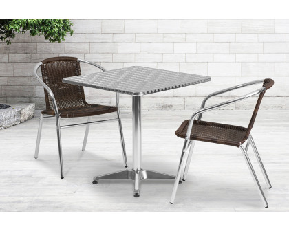 BLNK Lila Square Aluminum Indoor-Outdoor Table Set with 2 Rattan Chairs