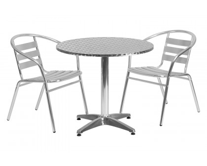 BLNK Lila Round Aluminum Indoor-Outdoor Table Set with 2 Slat Back Chairs