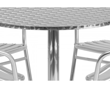 BLNK Lila Round Aluminum Indoor-Outdoor Table Set with 4 Slat Back Chairs - 31.5"D