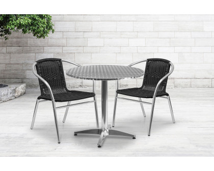 BLNK Lila Round Aluminum Indoor-Outdoor Table Set with 2 Rattan Chairs