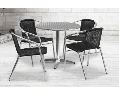 BLNK Lila Round Aluminum Indoor-Outdoor Table Set with 4 Rattan Chairs