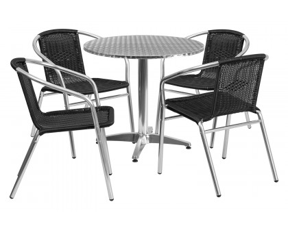 BLNK Lila Round Aluminum Indoor-Outdoor Table Set with 4 Rattan Chairs - Black, 31.5"D