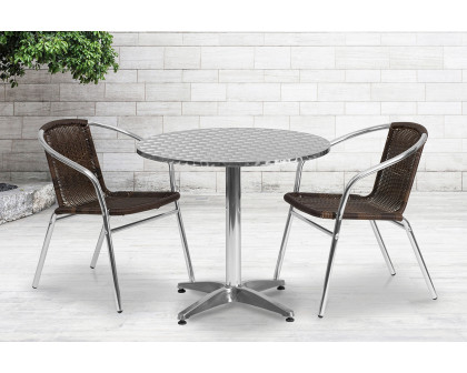 BLNK Lila Round Aluminum Indoor-Outdoor Table Set with 2 Rattan Chairs