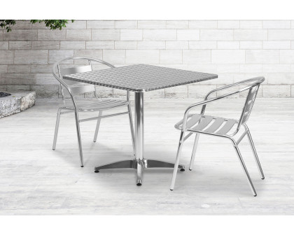 BLNK Lila Square Aluminum Indoor-Outdoor Table Set with 2 Slat Back Chairs