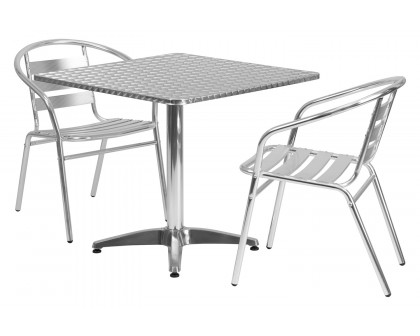 BLNK Lila Square Aluminum Indoor-Outdoor Table Set with 2 Slat Back Chairs - 31.5"W