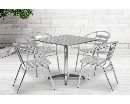 BLNK Lila Square Aluminum Indoor-Outdoor Table Set with 4 Slat Back Chairs