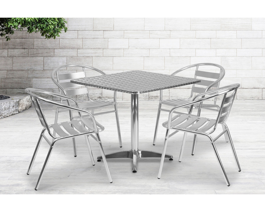 BLNK Lila Square Aluminum Indoor-Outdoor Table Set with 4 Slat Back Chairs - 31.5"W