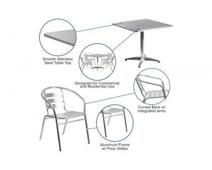 BLNK Lila Square Aluminum Indoor-Outdoor Table Set with 4 Slat Back Chairs - 31.5"W