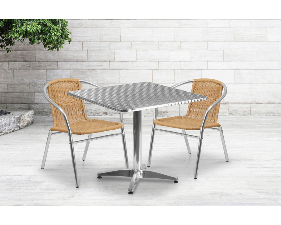 BLNK Lila Square Aluminum Indoor-Outdoor Table Set with 2 Rattan Chairs