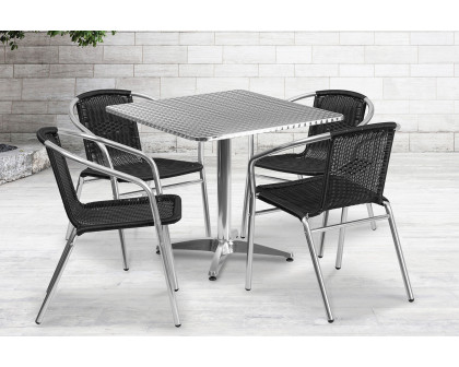 BLNK Lila Square Aluminum Indoor-Outdoor Table Set with 4 Rattan Chairs