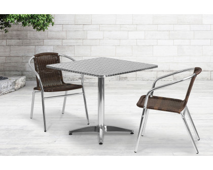 BLNK Lila Square Aluminum Indoor-Outdoor Table Set with 2 Rattan Chairs