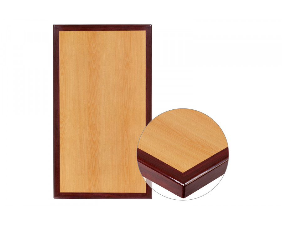 BLNK Glenbrook Rectangular Resin 2-Tone High-Gloss Cherry Table Top with 2" Thick Mahogany Edge - 24"W x 30"L