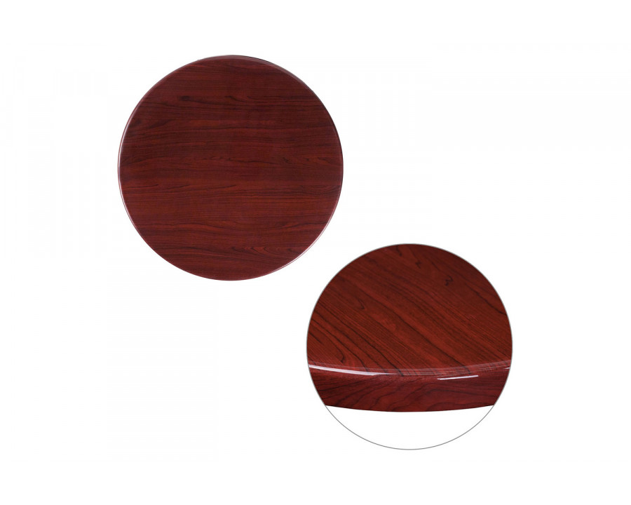 BLNK Glenbrook Round Resin High-Gloss Table Top with 2" Thick Drop-Lip - Mahogany, 24"D