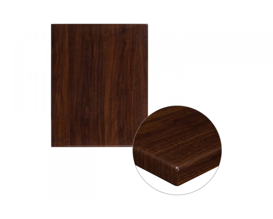 BLNK Glenbrook Rectangular Resin High-Gloss Table Top with 2" Thick Edge - Walnut, 24"W x 30"L