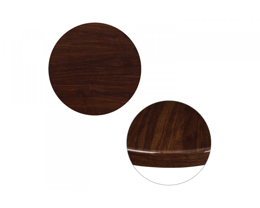 BLNK Glenbrook Round Resin High-Gloss Table Top with 2" Thick Drop-Lip - Walnut, 24"D