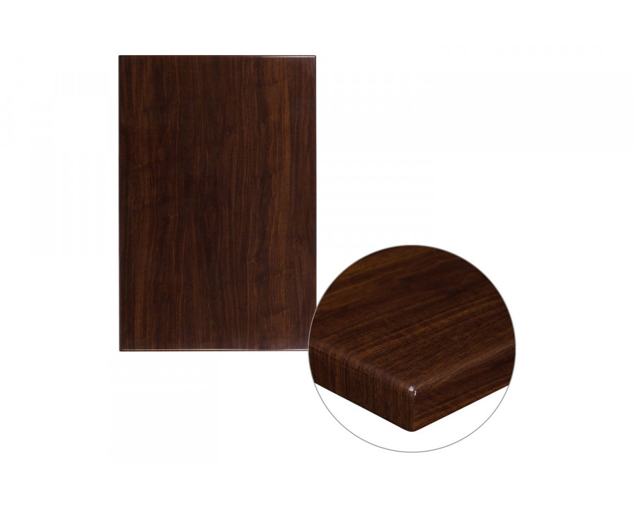 BLNK Glenbrook Rectangular Resin High-Gloss Table Top with 2" Thick Edge - Walnut, 30"W x 45"L